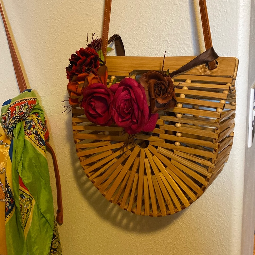 Half Moon Bamboo Handbag with Strap